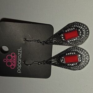 Paparazzi Red and Silver Teardrop Earrings
